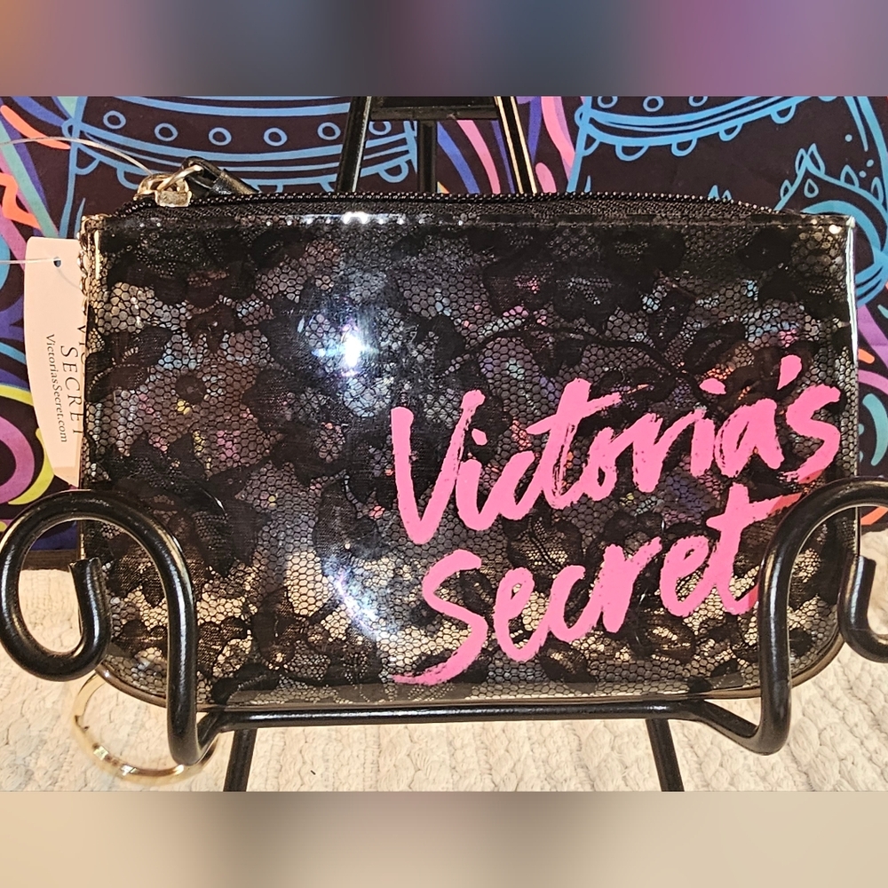 Victoria's Secret Black Lace Wristlet with Pink Logo - Picture 2 of 8